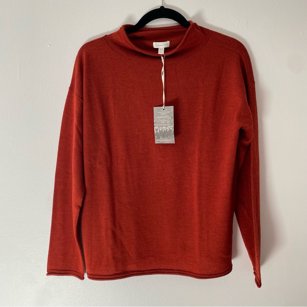 Garnet Hill Sweater Merino Wool Size Medium Burnt Orange NWT!